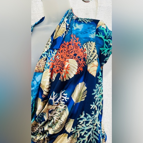 Gorgeous NWT Vintage Cache Wrap Top L Beach Ocean Reef Seashell Seashells - Picture 9 of 11